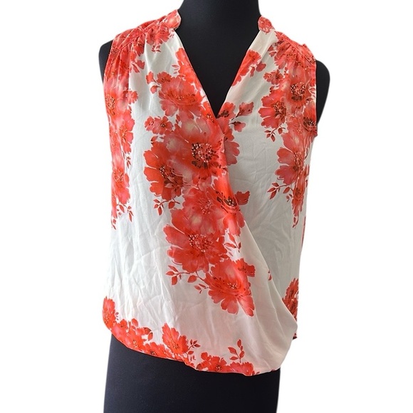 INC International Concepts Red/orange and White Sleeveless Wrap Blouse size 0 - Picture 1 of 7